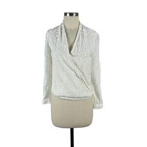 LAGENCE White Animal Leopard Print Silk Lydia Drape Surplice Blouse Size XS